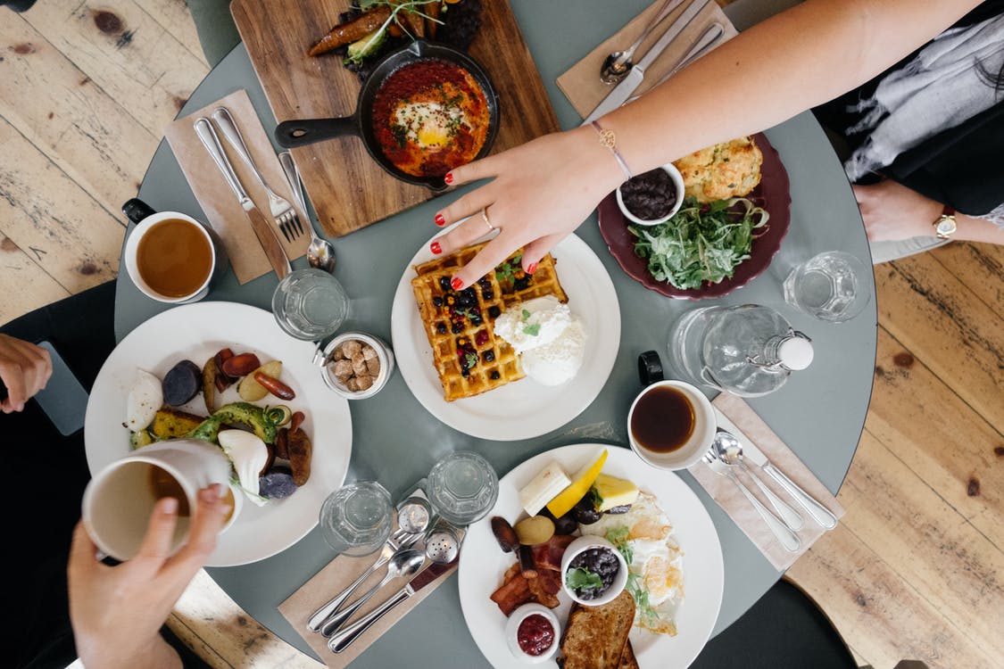 a photo of a table with food